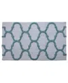 Saffron Fabs Geometric Non-skid Cotton Bath Rug, 21" X 34" In White,arctic Blue