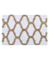 Saffron Fabs Geometric Non-skid Cotton Bath Rug, 30" X 50" In White,beige
