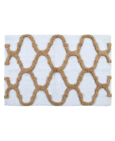 Saffron Fabs Geometric Non-skid Cotton Bath Rug, 21" X 34" In White,beige