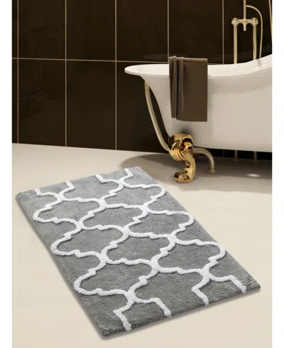Saffron Fabs Geometric Non-skid Cotton Bath Rug, 24" X 36" In Gray