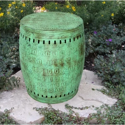 Saffron Fabs Multiple Purpose Hand Tooled Shaped 19" H X 14" W X 14" D Metal Stool In Verdigris