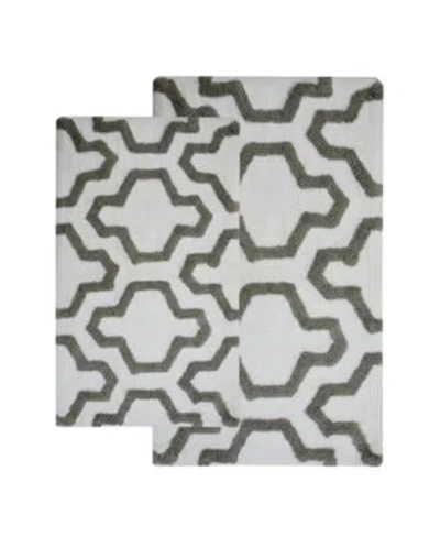 Saffron Fabs Quatrefoil Non Skid Cotton Bath Rug In Gray,white