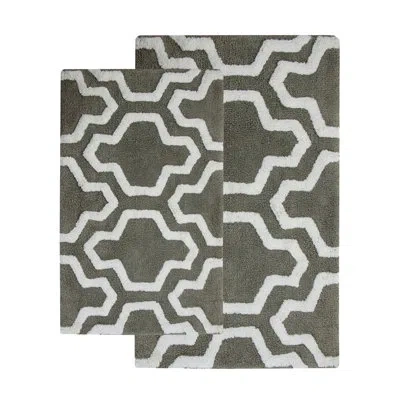 Saffron Fabs Rectangle 100% Cotton Non-slip Geometric Piece Bath Rug Set In Gray,white