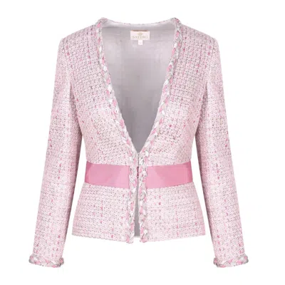 Safiro Pink / Purple / Silver Rose Pink Shimmery Ladies Tweed Jacket In Silver/pink/purple