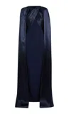 Safiyaa Alara Cape-back Satin Dress In Navy