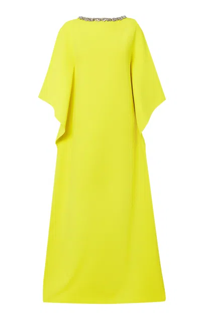 Safiyaa Amarella Crystal-embellished Stretch-crepe Caftan Gown In Yellow