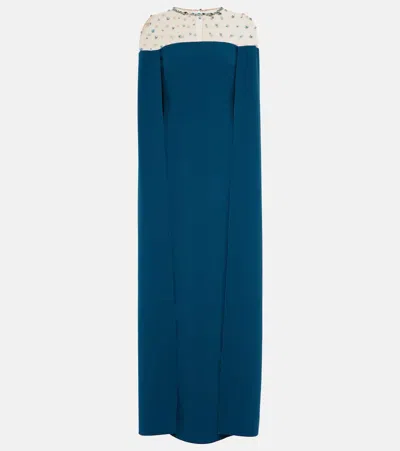 Safiyaa Ambere Embroidered Cape-detail Gown In Blue