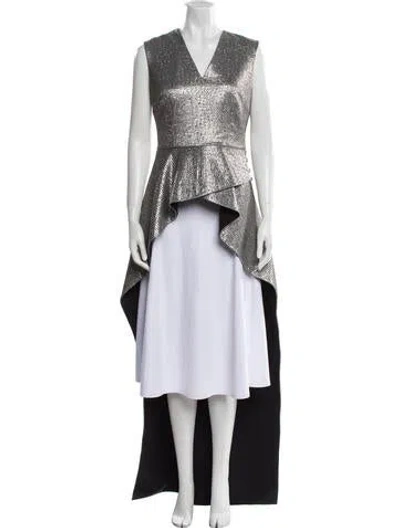 Pre-owned Safiyaa Animal Print Long Dress In Gray