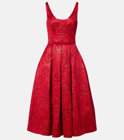 Safiyaa Asher Floral Jacquard Midi Dress In Red