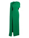 Safiyaa Asymmetric Cape Column Gown In Green