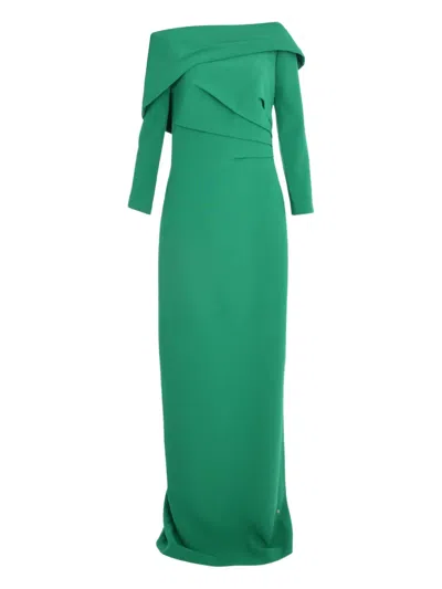 Safiyaa Asymmetric Drape Long Sleeve Dress In Green