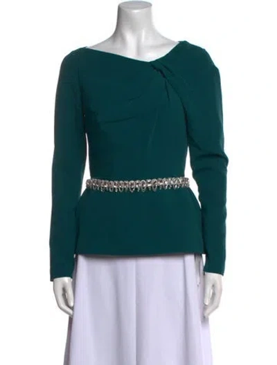 Pre-owned Safiyaa Asymmetrical Long Sleeve Top W/ Tags In Green