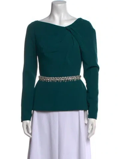 Pre-owned Safiyaa Asymmetrical Long Sleeve Top W/ Tags In Green