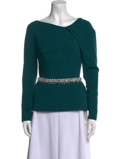 Pre-owned Safiyaa Asymmetrical Long Sleeve Top W/ Tags In Green