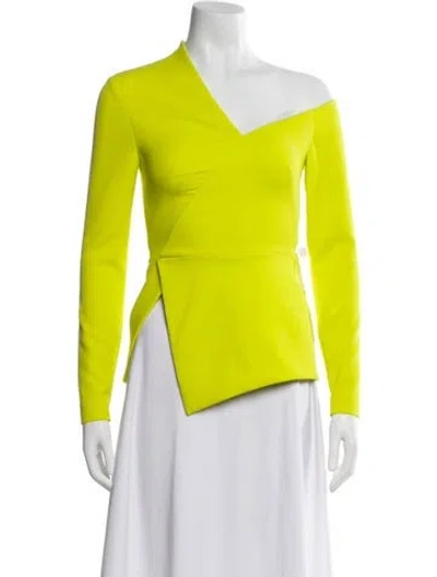 Pre-owned Safiyaa Asymmetrical Long Sleeve Top W/ Tags In Green