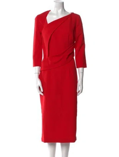 Pre-owned Safiyaa Asymmetrical Midi Length Dress In Red