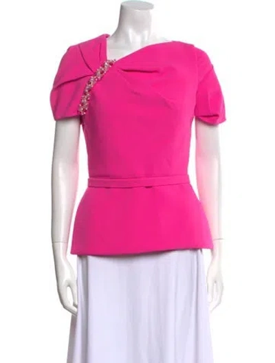 Pre-owned Safiyaa Asymmetrical Short Sleeve Top W/ Tags In Pink