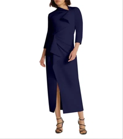 Safiyaa Avery Draped Crepe Midi Dress Navy Size 4 In Blue