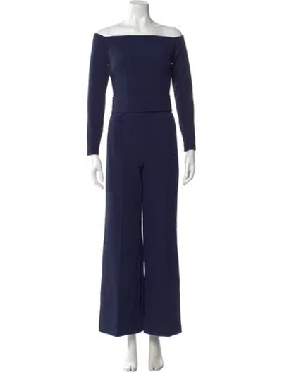 Pre-owned Safiyaa Bateau Neckline Jumpsuit In Blue