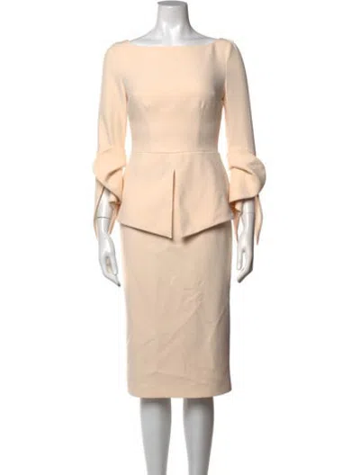 Pre-owned Safiyaa Bateau Neckline Knee-length Dress In Neutrals