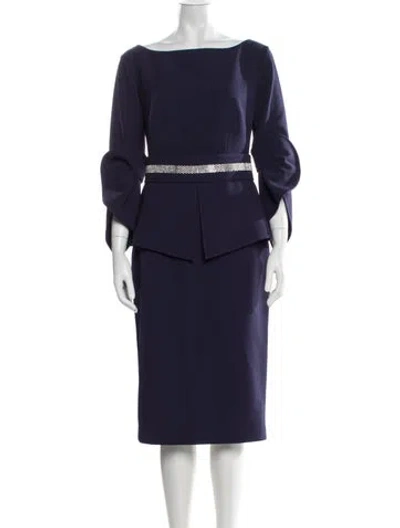 Pre-owned Safiyaa Bateau Neckline Knee-length Dress W/ Tags In Blue