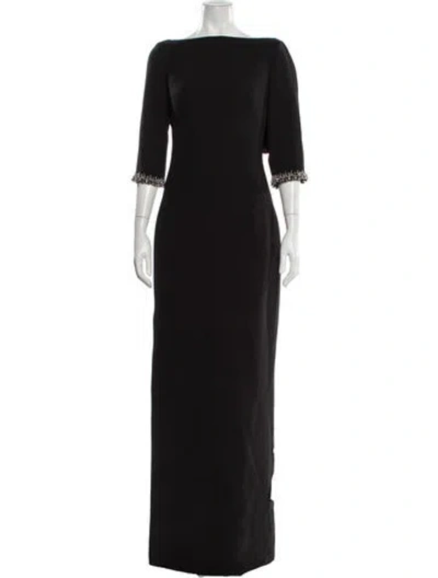 Pre-owned Safiyaa Bateau Neckline Long Dress In Black