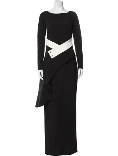 Pre-owned Safiyaa Bateau Neckline Long Dress In Black