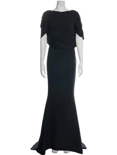 Pre-owned Safiyaa Bateau Neckline Long Dress In Black