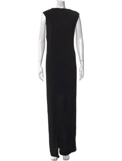 Pre-owned Safiyaa Bateau Neckline Long Dress In Black