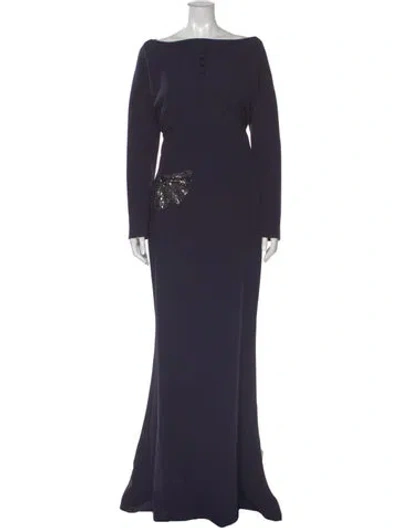 Pre-owned Safiyaa Bateau Neckline Long Dress In Blue