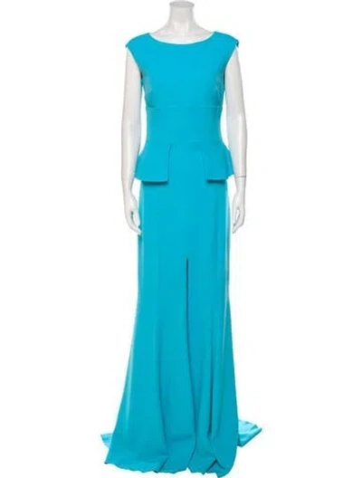 Pre-owned Safiyaa Bateau Neckline Long Dress In Blue
