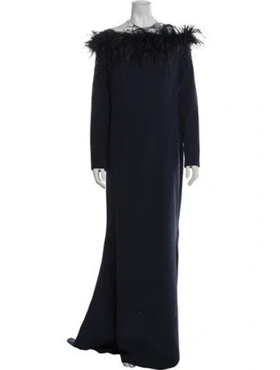 Pre-owned Safiyaa Bateau Neckline Long Dress In Blue