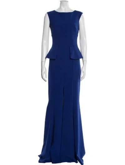 Pre-owned Safiyaa Bateau Neckline Long Dress In Blue