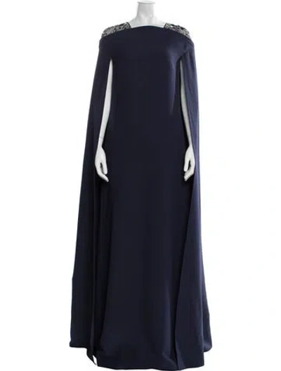 Pre-owned Safiyaa Bateau Neckline Long Dress In Blue