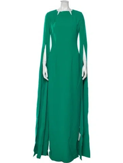 Pre-owned Safiyaa Bateau Neckline Long Dress In Green