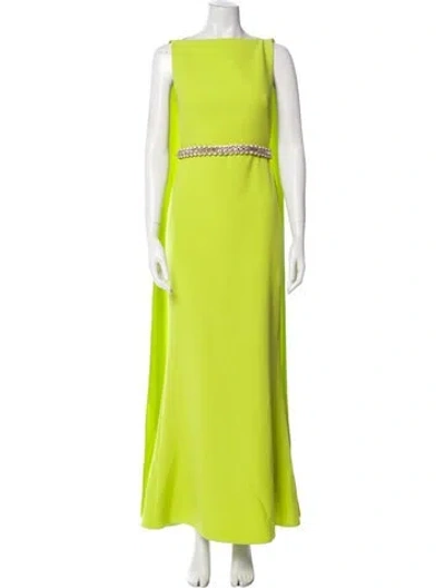 Pre-owned Safiyaa Bateau Neckline Long Dress In Green