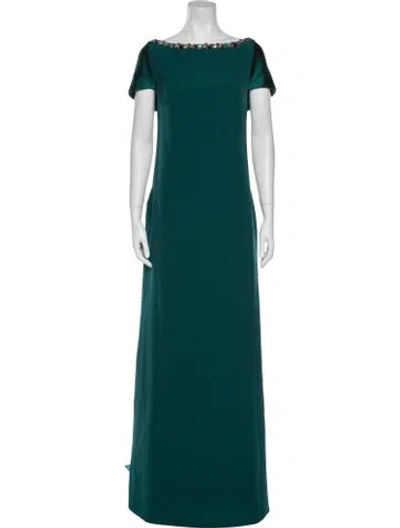 Pre-owned Safiyaa Bateau Neckline Long Dress In Green