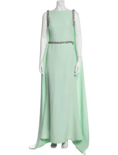 Pre-owned Safiyaa Bateau Neckline Long Dress In Green