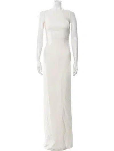 Pre-owned Safiyaa Bateau Neckline Long Dress In Neutral