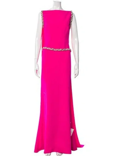 Pre-owned Safiyaa Bateau Neckline Long Dress In Pink