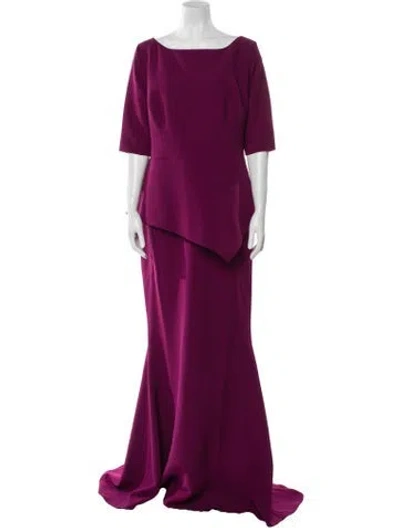 Pre-owned Safiyaa Bateau Neckline Long Dress In Purple