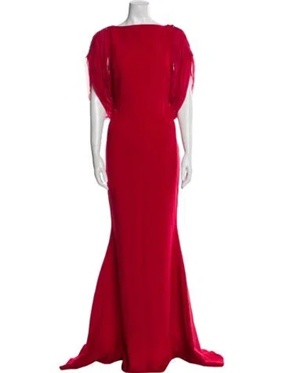 Pre-owned Safiyaa Bateau Neckline Long Dress In Red