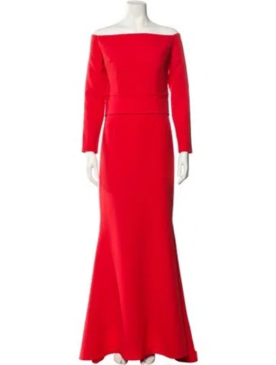 Pre-owned Safiyaa Bateau Neckline Long Dress In Red