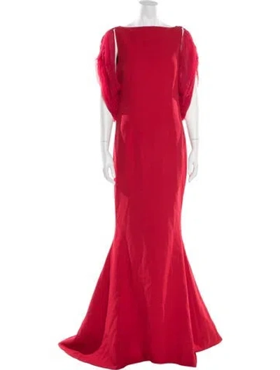 Pre-owned Safiyaa Bateau Neckline Long Dress In Red