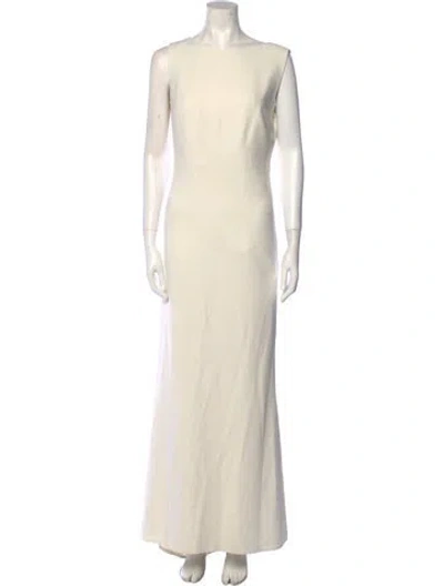 Pre-owned Safiyaa Bateau Neckline Long Dress In White