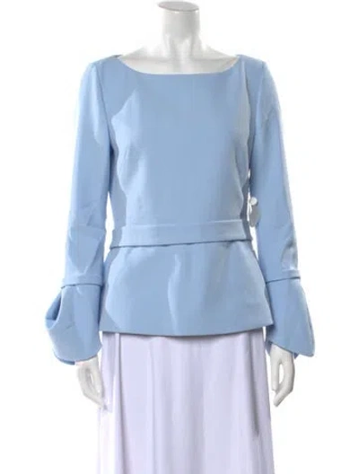 Pre-owned Safiyaa Bateau Neckline Long Sleeve Blouse In Blue