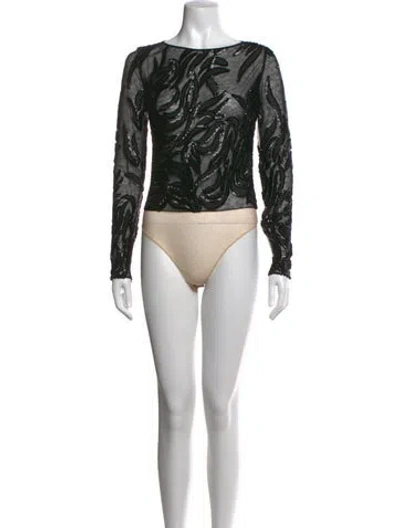 Pre-owned Safiyaa Bateau Neckline Long Sleeve Bodysuit In Black