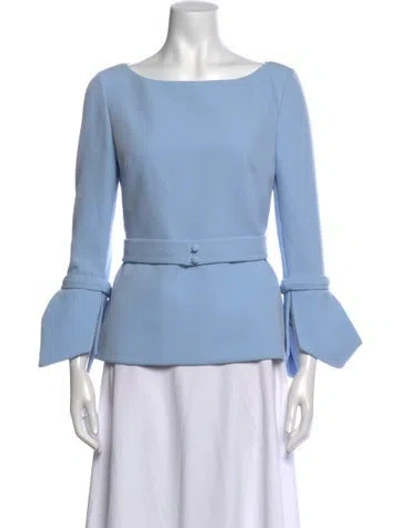 Pre-owned Safiyaa Bateau Neckline Long Sleeve Top In Blue