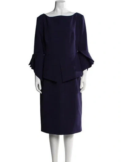 Pre-owned Safiyaa Bateau Neckline Midi Length Dress In Blue