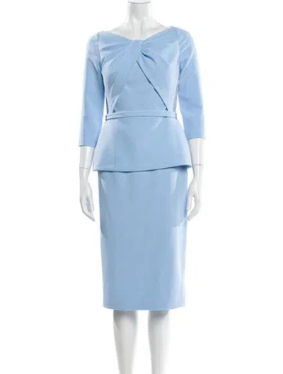 Pre-owned Safiyaa Bateau Neckline Midi Length Dress In Blue